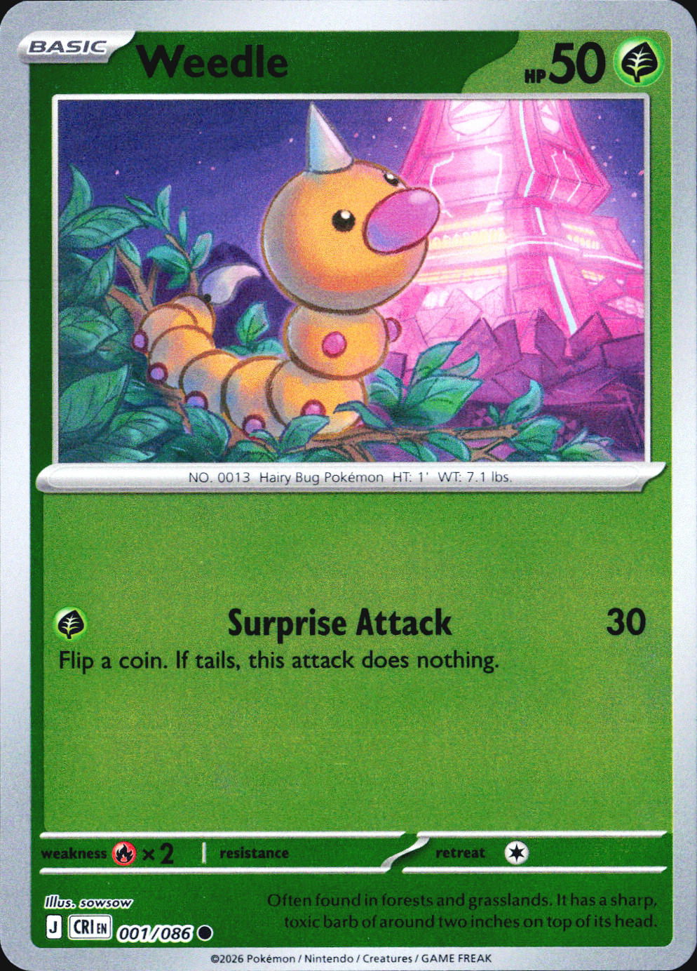 Weedle Common Reverse Holo CRI 001/086 NM