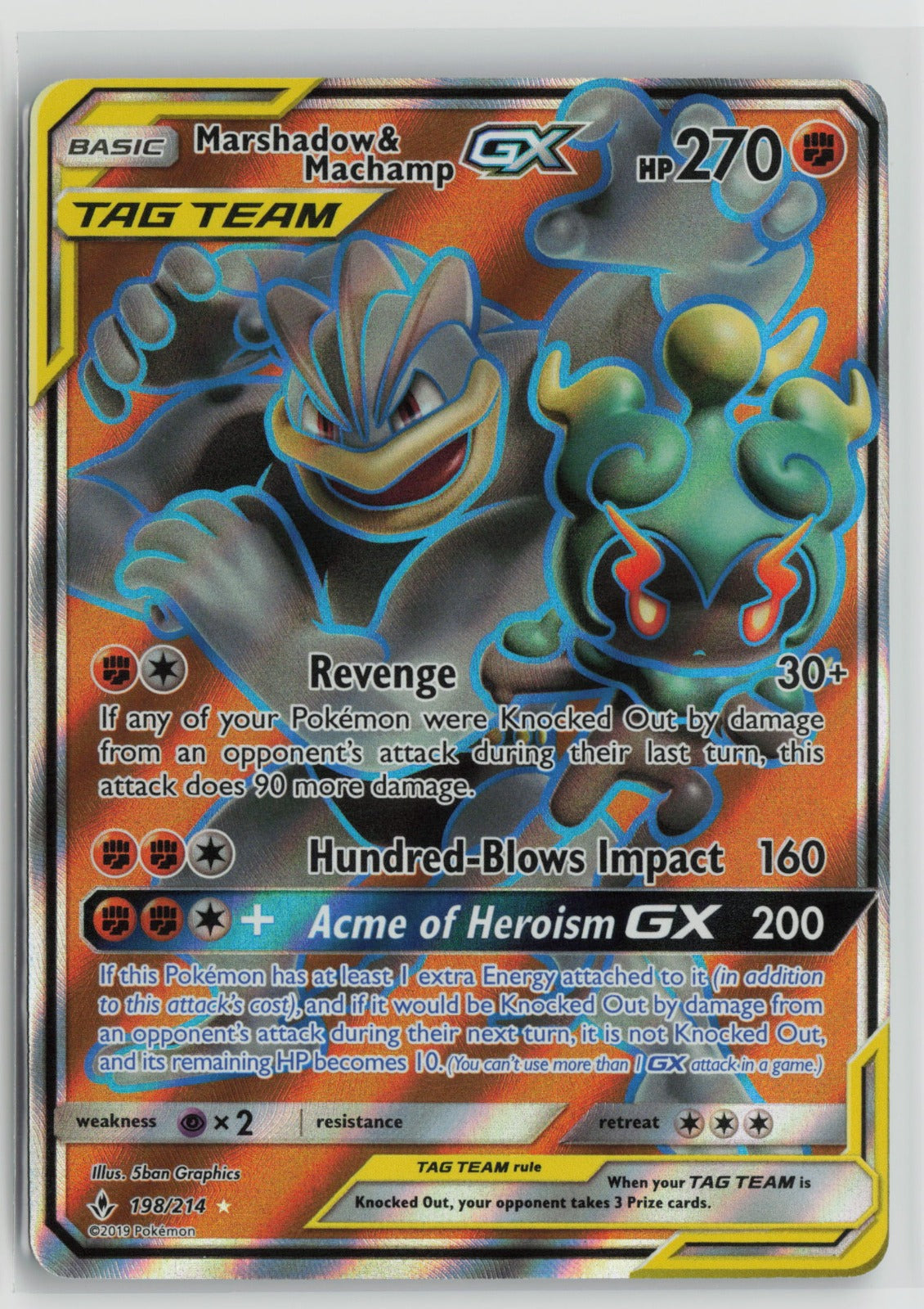Marshadow & Machamp GX (198) (Full Art) Ultra Rare Holo SM10 198/214 NM