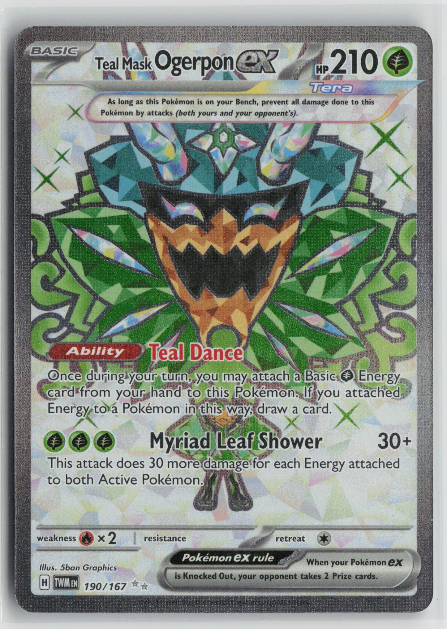 Teal Mask Ogerpon ex - Ultra Rare Holo TWM 190/167 NM