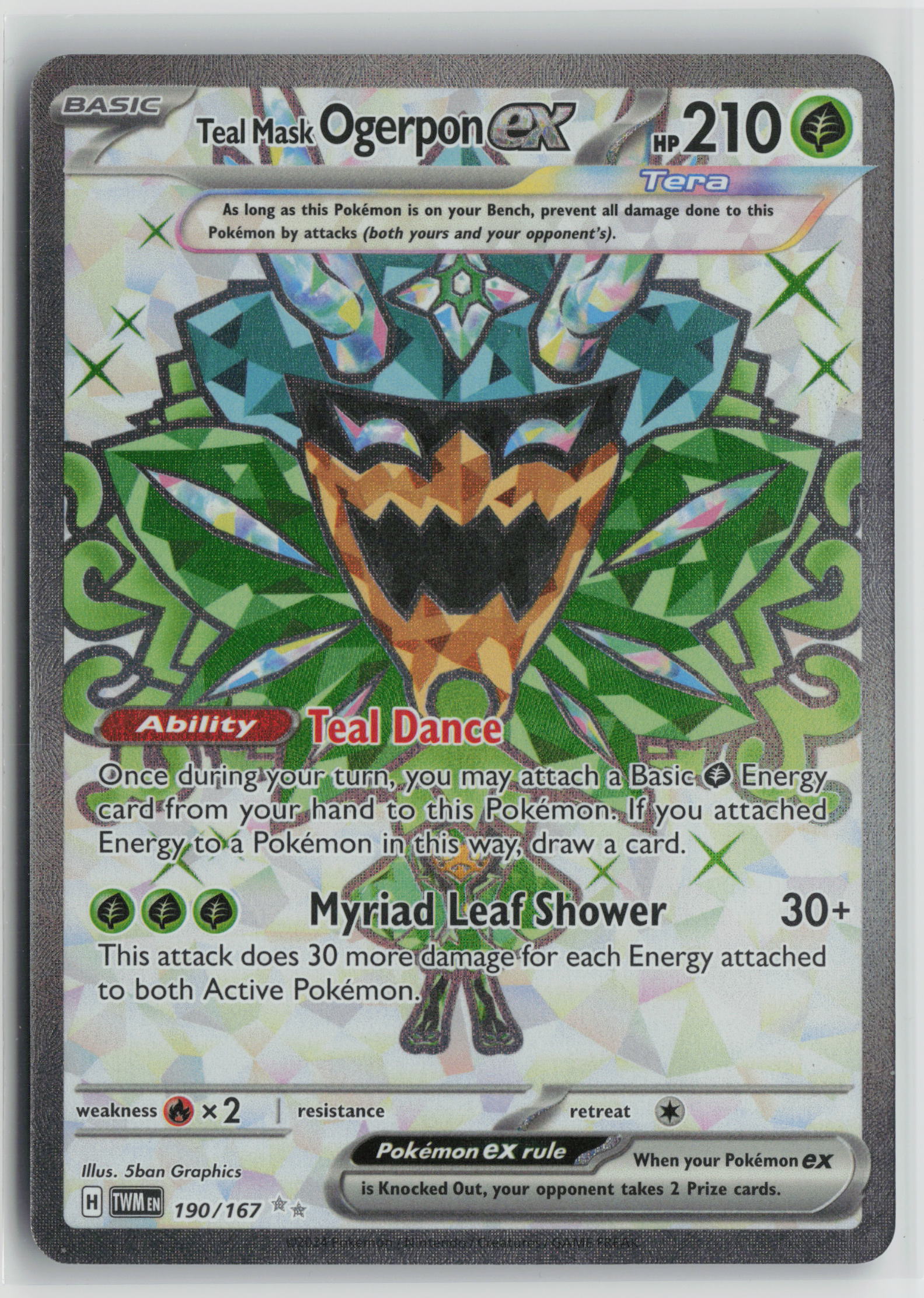 Teal Mask Ogerpon ex - Ultra Rare Holo TWM 190/167 NM