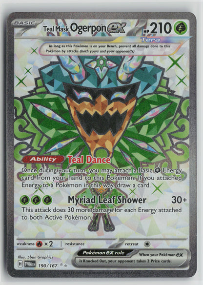 Teal Mask Ogerpon ex - Ultra Rare Holo TWM 190/167 NM