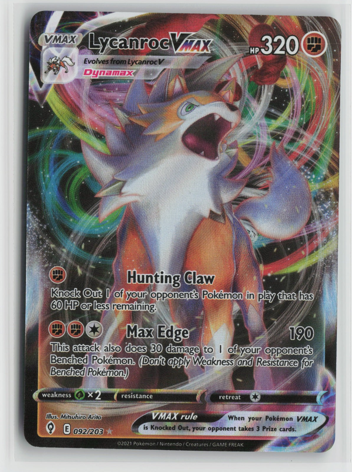 Lycanroc VMAX Ultra Rare Holo SWSH07 092/203 NM
