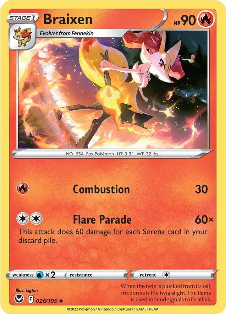 Braixen Uncommon Reverse Holo SWSH12 026/195 NM