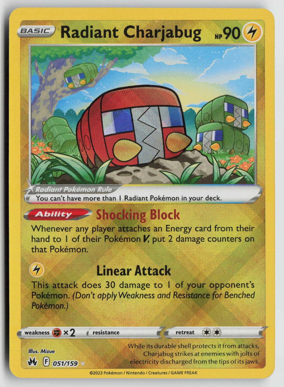 Radiant Charjabug Radiant Rare Holo CRZ 051/159 NM