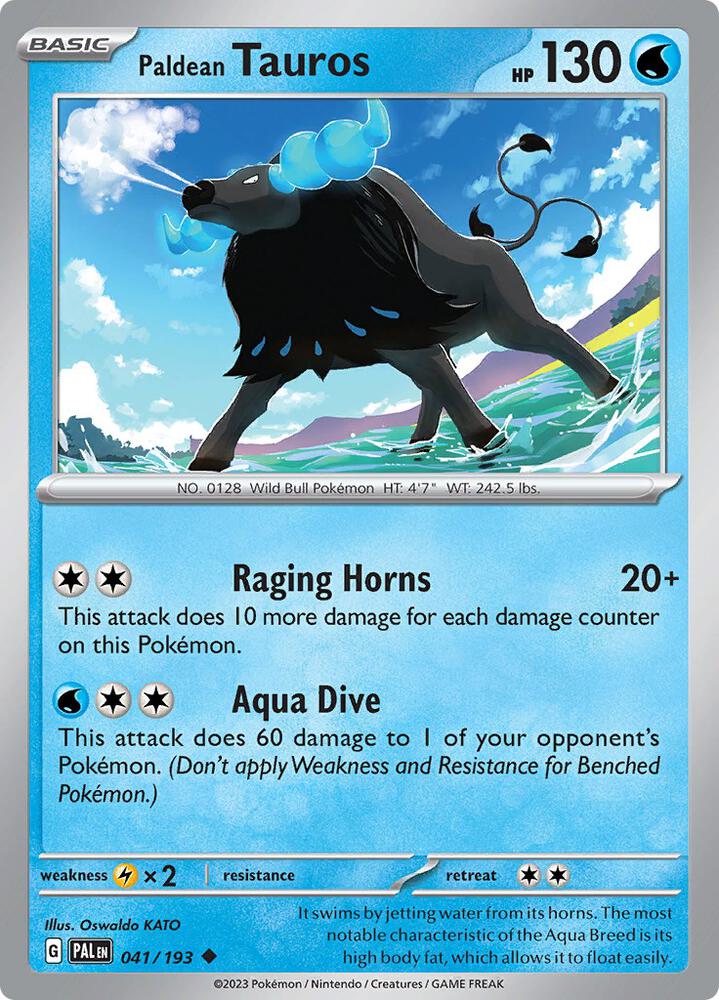 Paldean Tauros Uncommon Reverse Holo PAL 041/193 NM