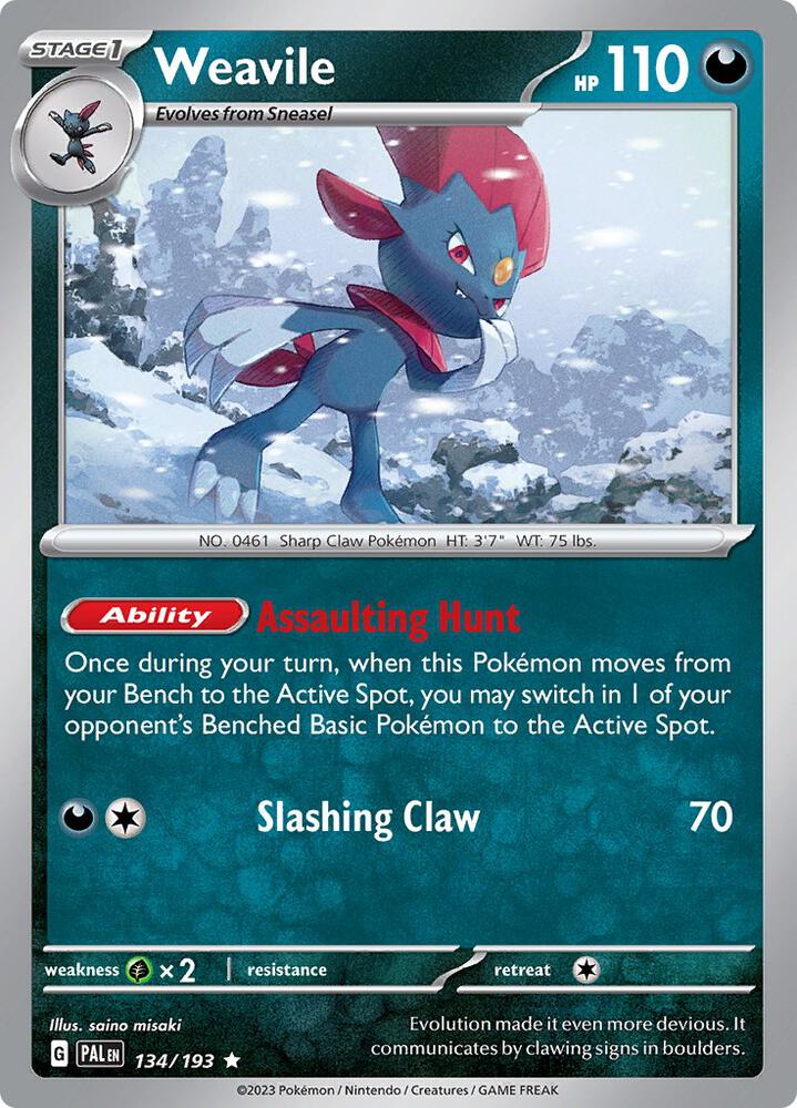 Weavile Rare Holo PAL 134/193 NM