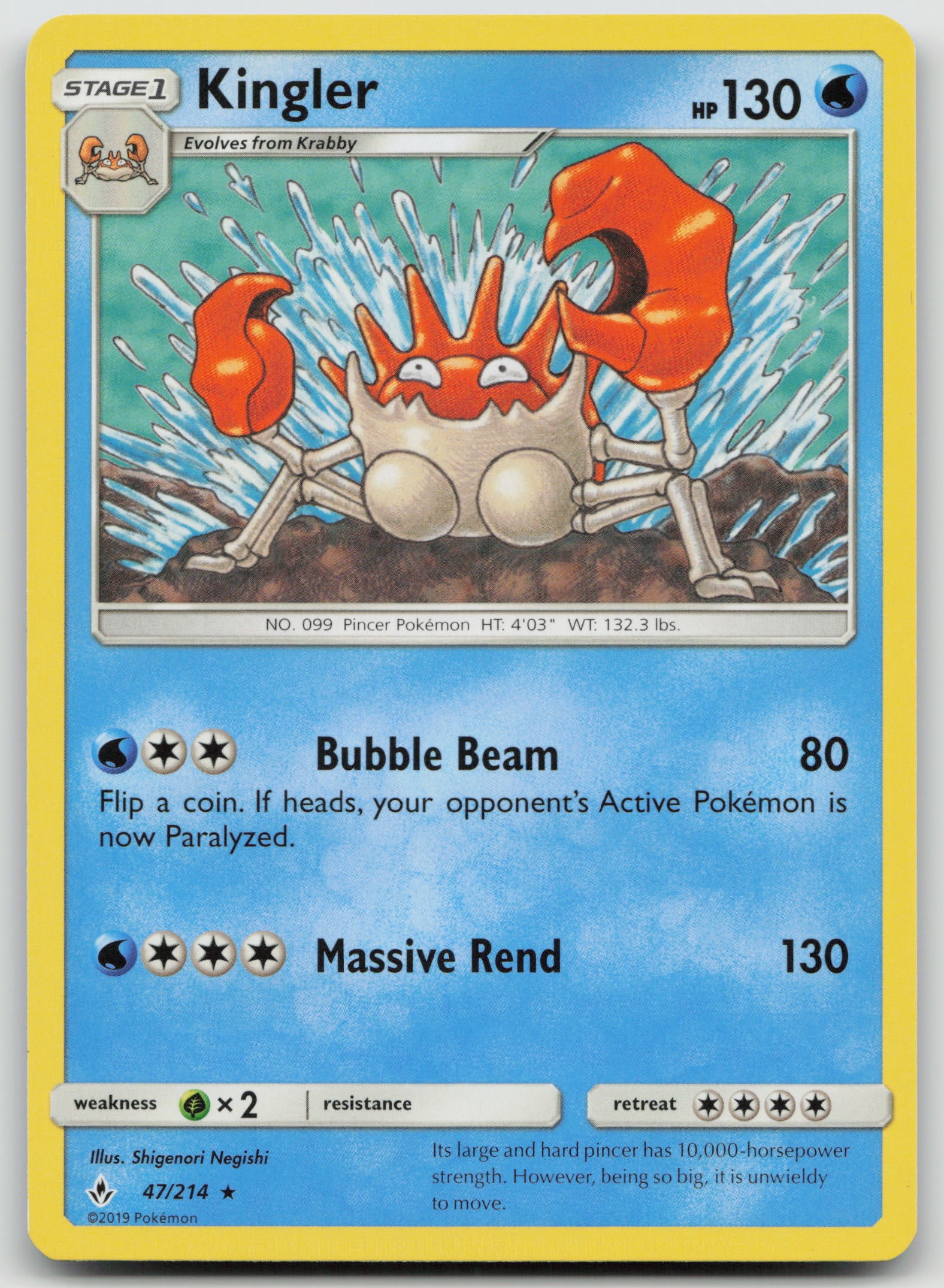 Kingler Rare Normal SM10 47/214 NM