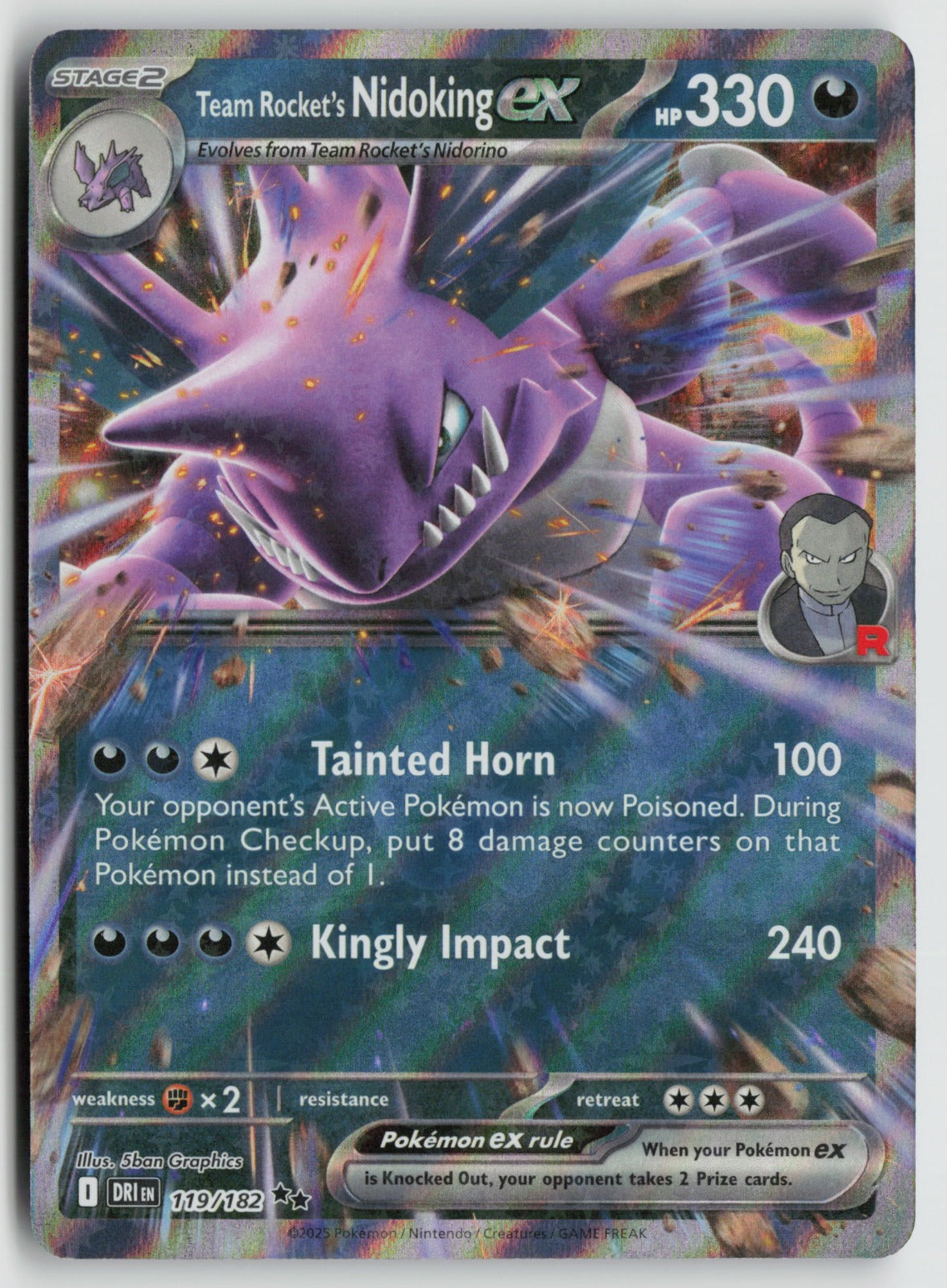 Team Rocket's Nidoking ex Double Rare Holo DRI 119/182 LP