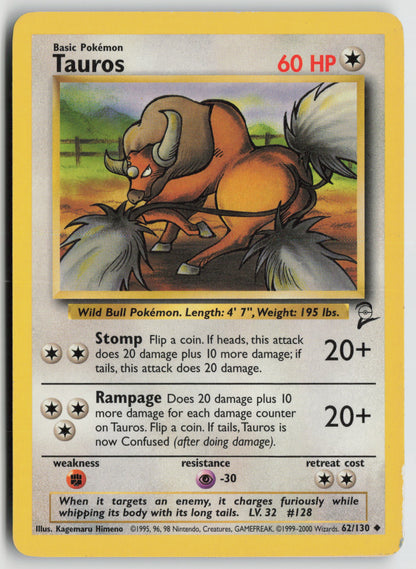 Tauros Uncommon Base Set 2 062/130 HP