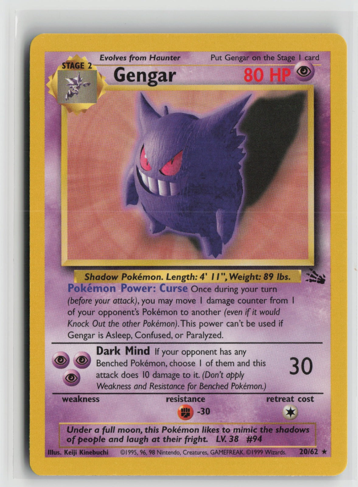 Gengar (20) Rare Unlimited FO 20/62 NM