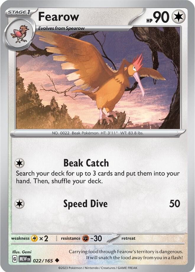 Fearow Uncommon Regular MEW 022/165 NM