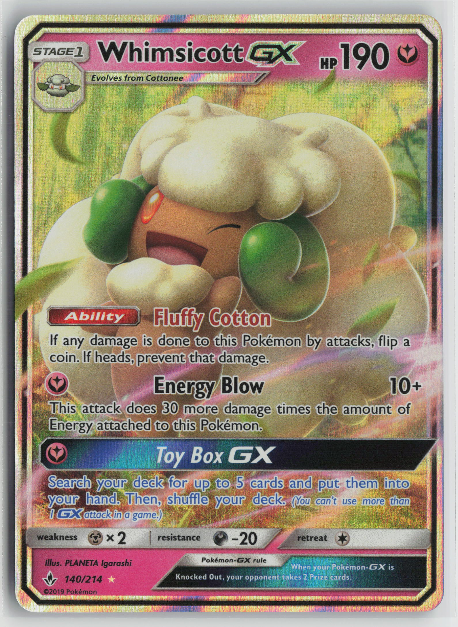 Whimsicott GX Ultra Rare Holo SM10 140/214 NM