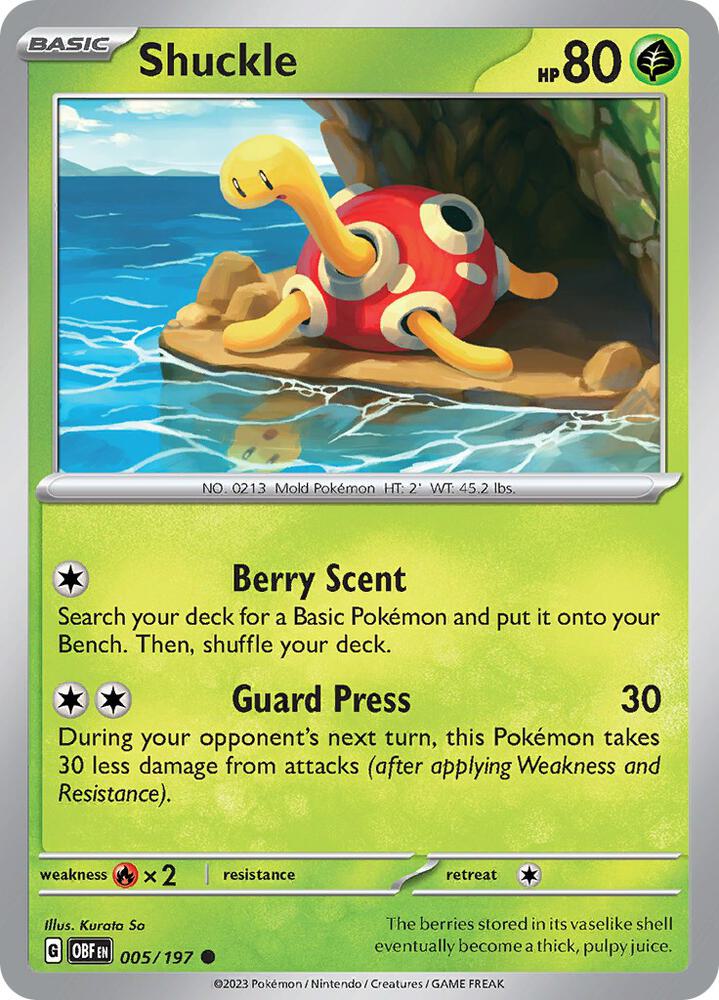 Shuckle Common Reverse Holo OBF 005/197 NM