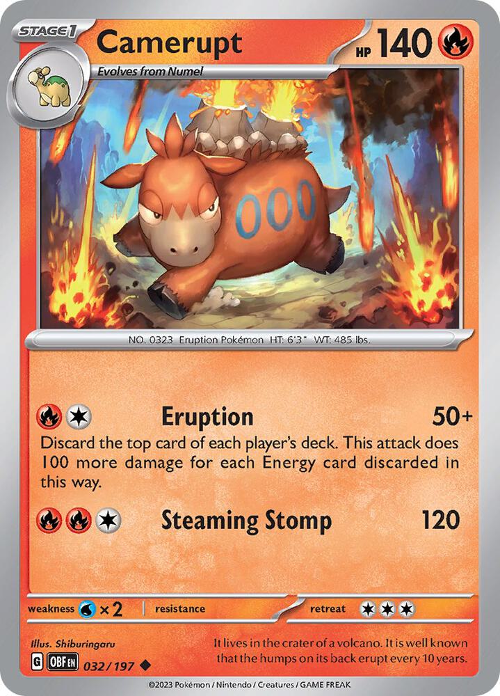 Camerupt Uncommon Regular OBF 032/197 NM