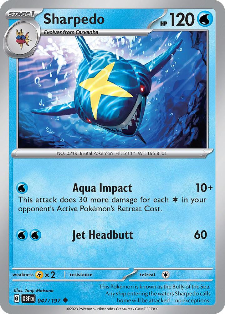 Sharpedo Uncommon Reverse Holo OBF 047/197 NM