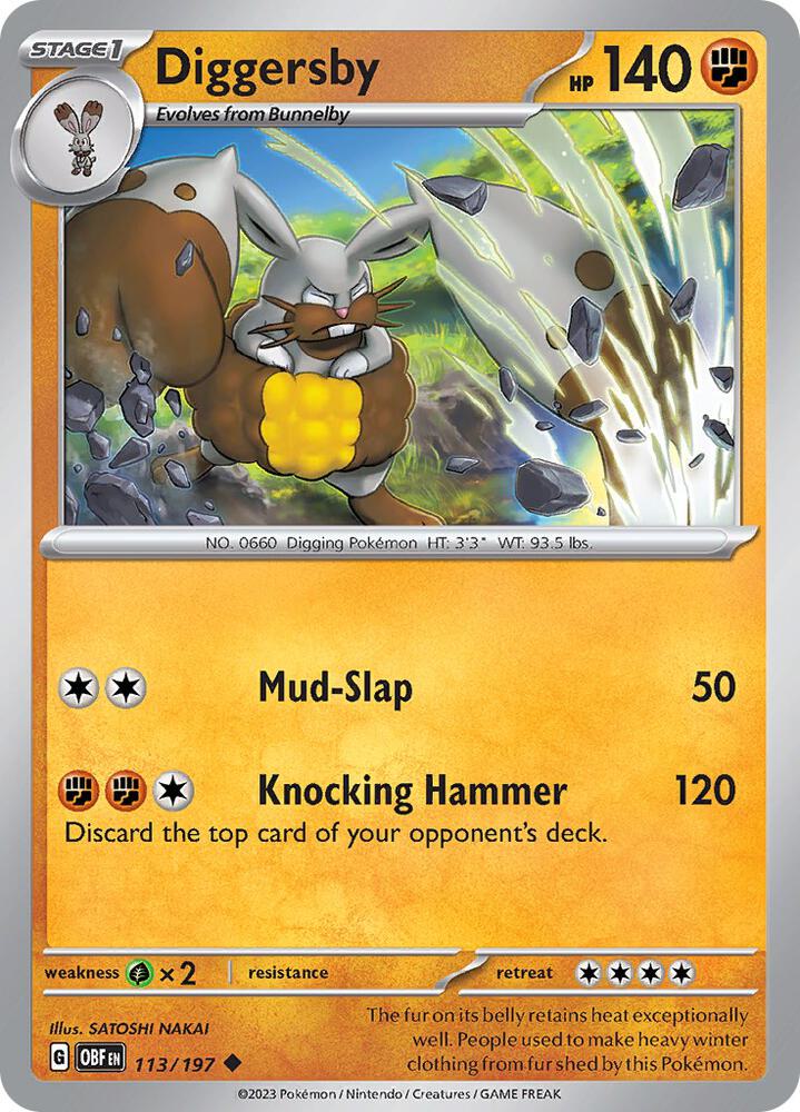 Diggersby Uncommon Reverse Holo OBF 113/197 NM
