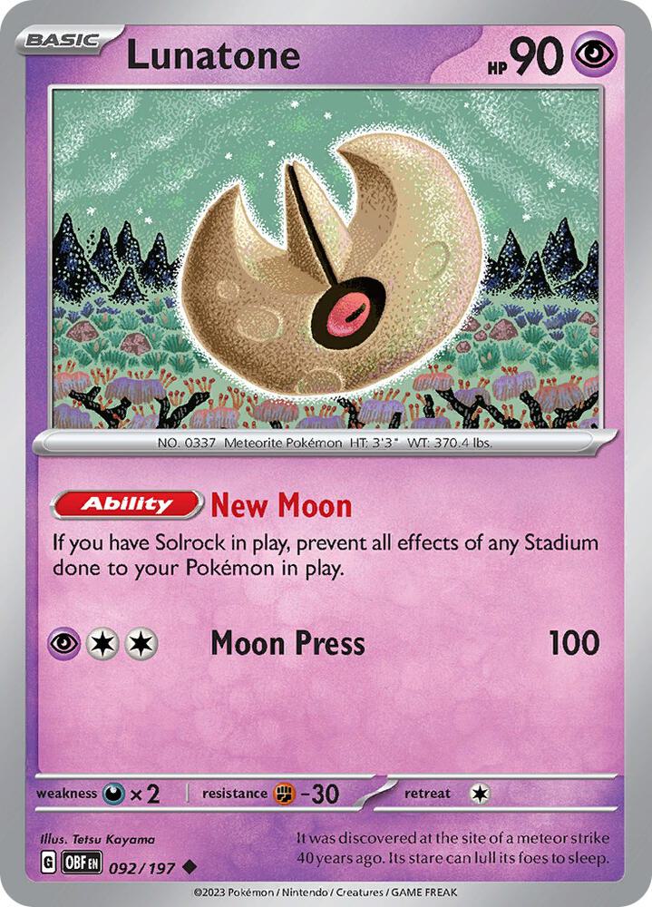 Lunatone Uncommon Regular OBF 092/197 NM