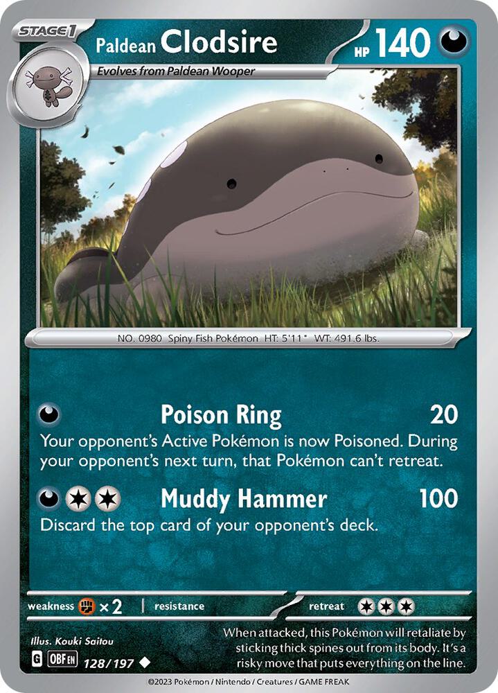 Paldean Clodsire Uncommon Regular OBF 128/197 NM
