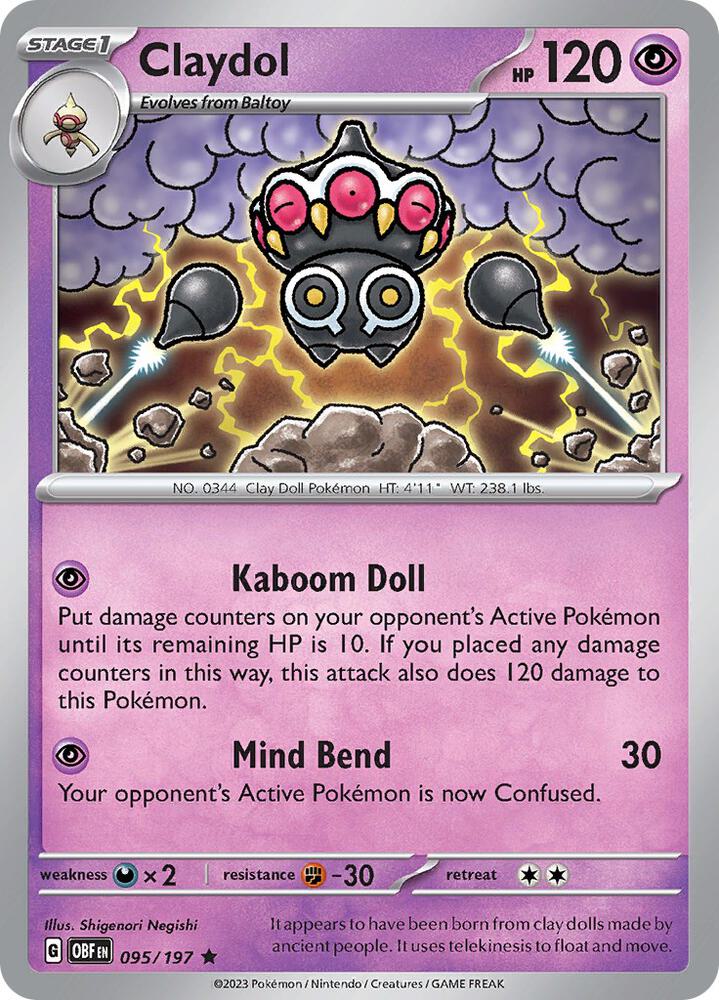Claydol Rare Holo OBF 095/197 NM