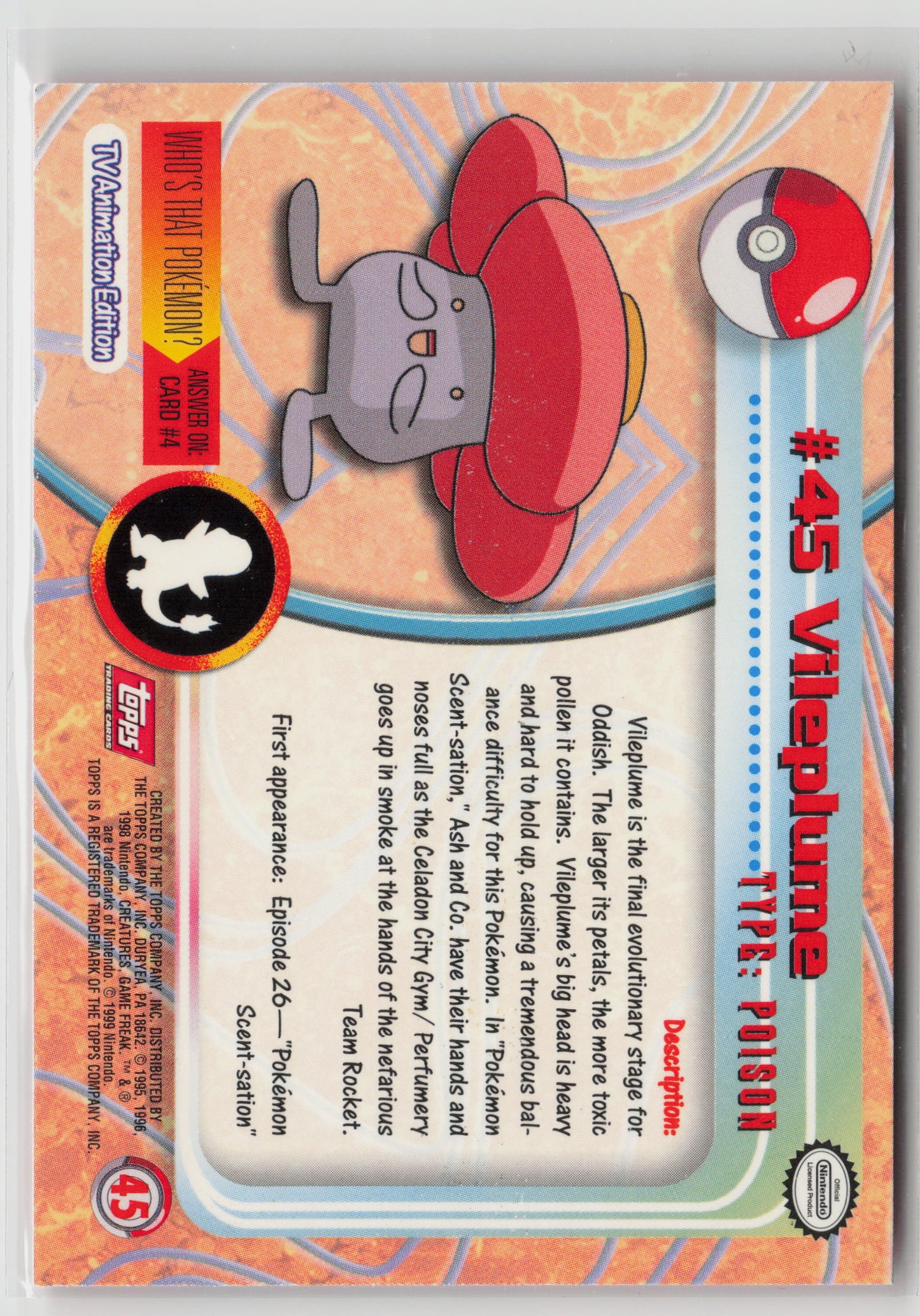 Vileplume #45 Topps TV Animation Series 1999 Non-Holo NM (Back)