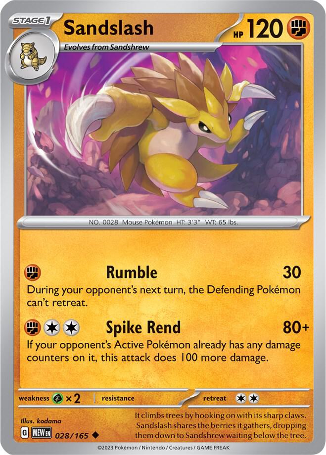 Sandslash Uncommon Reverse Holo MEW 028/165 NM