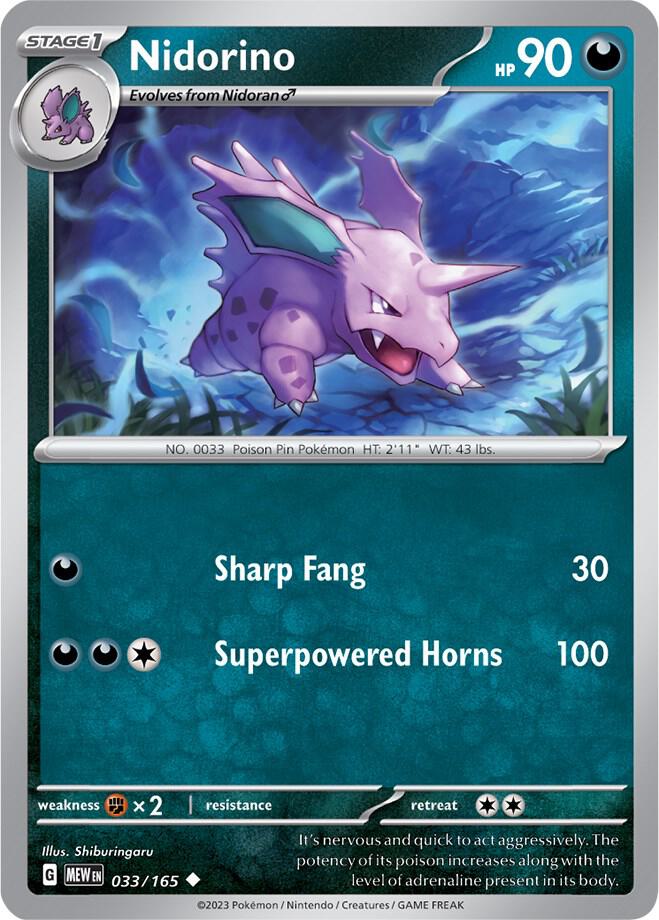 Nidorino Uncommon Reverse Holo MEW 033/165 NM