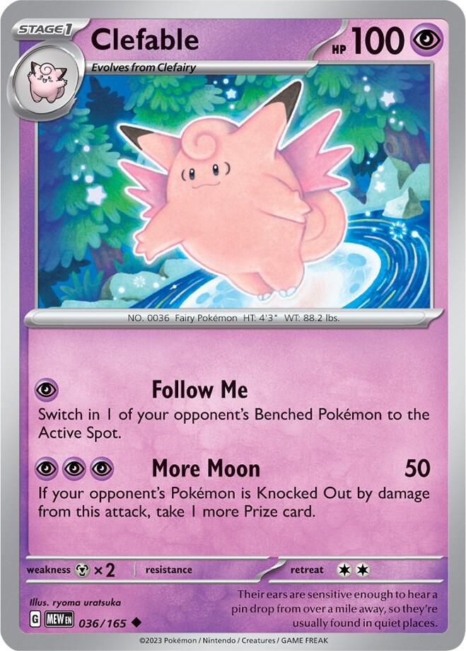 Clefable Uncommon Reverse Holo MEW 036/165 NM