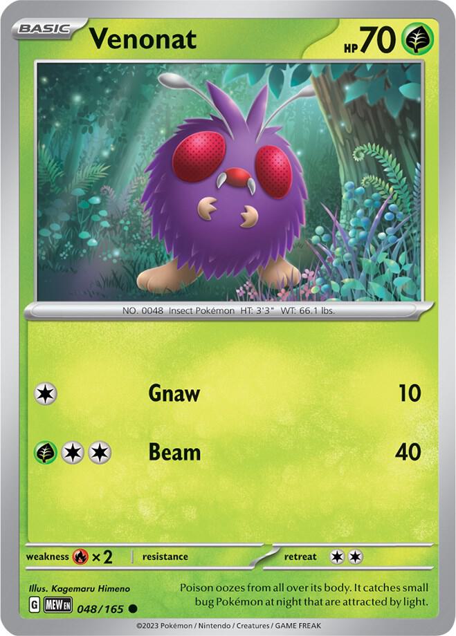 Venonat Common Reverse Holo MEW 048/165 NM