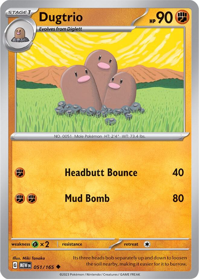 Dugtrio Uncommon Reverse Holo MEW 051/165 NM
