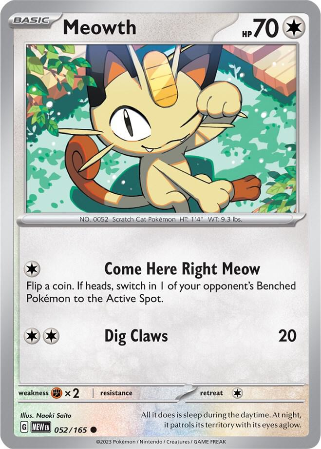 Meowth Common Regular MEW 052/165 NM