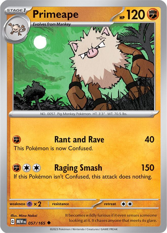 Primeape Uncommon Regular MEW 057/165 NM