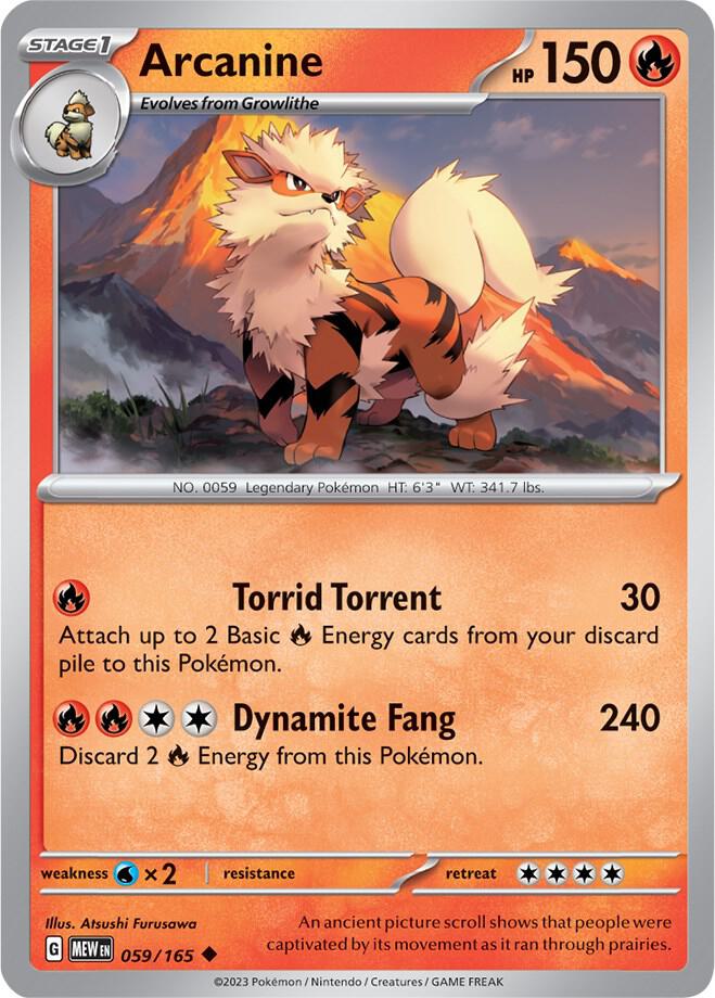 Arcanine Uncommon Regular MEW 059/165 NM