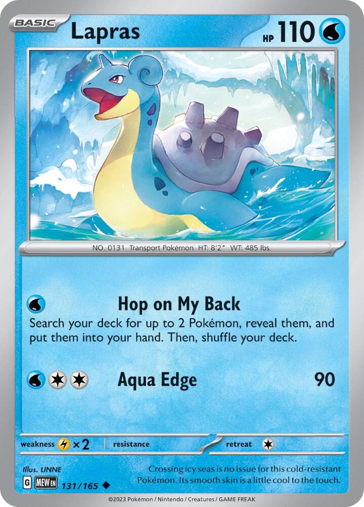 Lapras Uncommon Reverse Holo MEW 131/165 NM