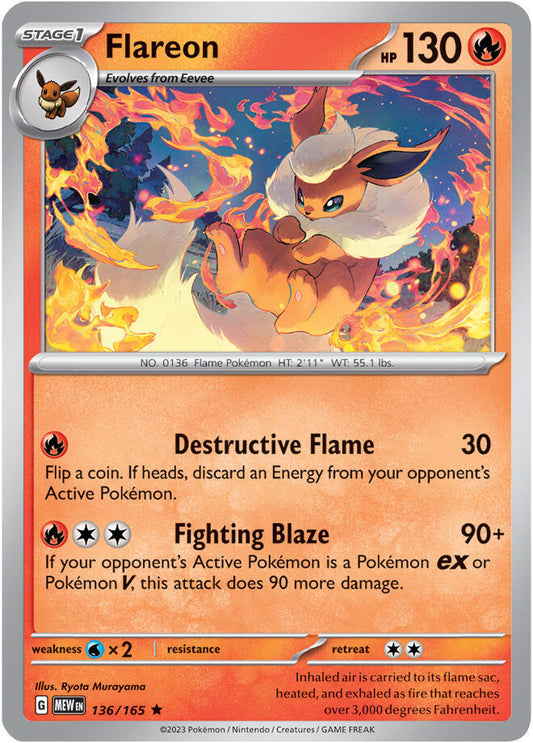 Flareon Rare Holo MEW 136/165 NM