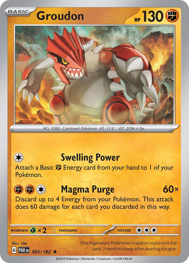 Groudon Rare Holo PAR 093/182 NM