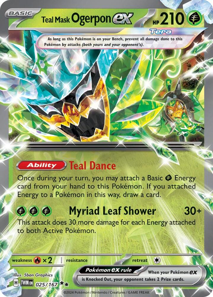 Teal Mask Ogerpon ex Double Rare Holo TWM 025/167 NM