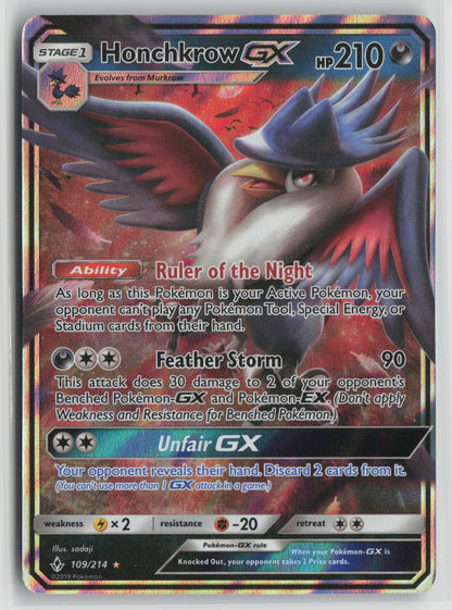 Honchkrow GX Ultra Rare Holo SM10 109/214 NM