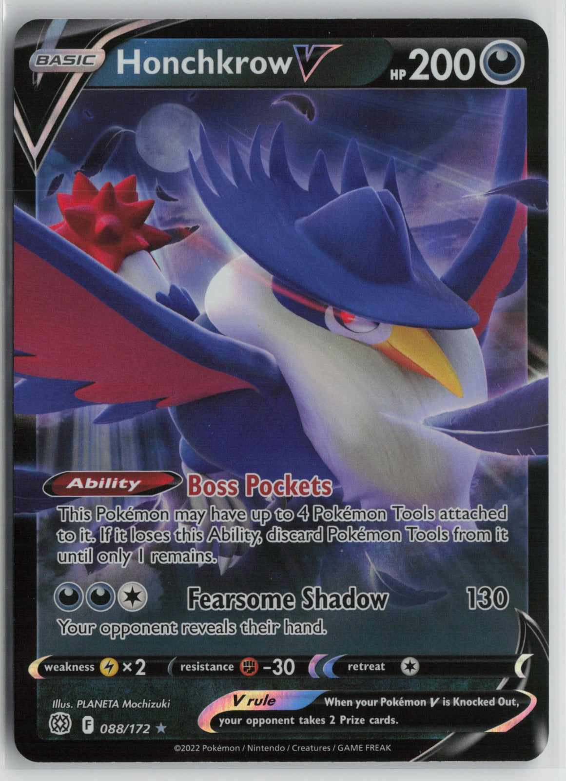 Honchkrow V Ultra Rare Holo SWSH09 088/172 NM