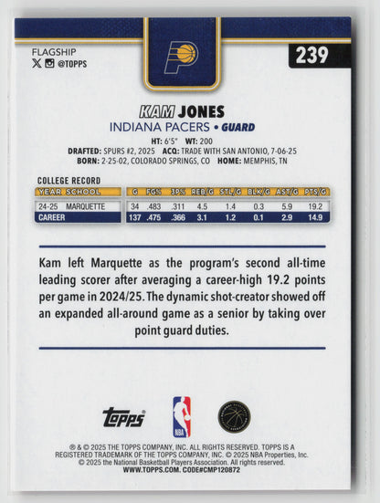 Kam Jones  2025 Topps #239 #/25 NM (Back)