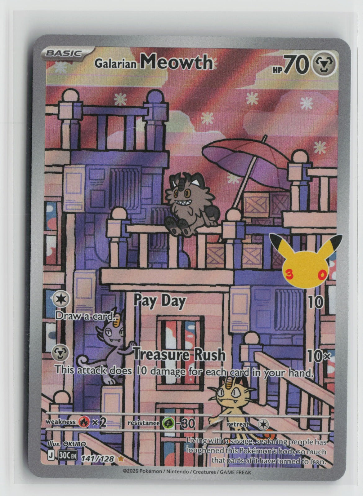 Galarian Meowth Illustration Rare Holo 30C 141/128 NM