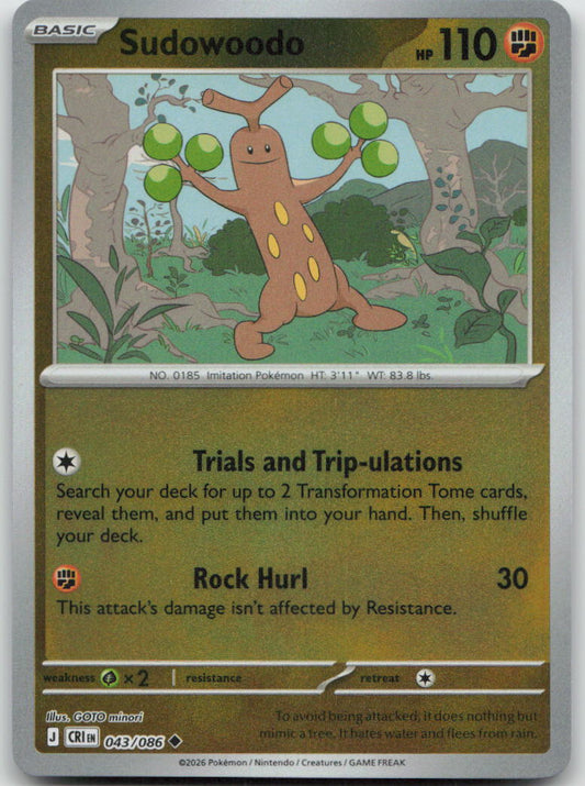 Sudowoodo Uncommon Reverse Holo CRI 043/086 NM