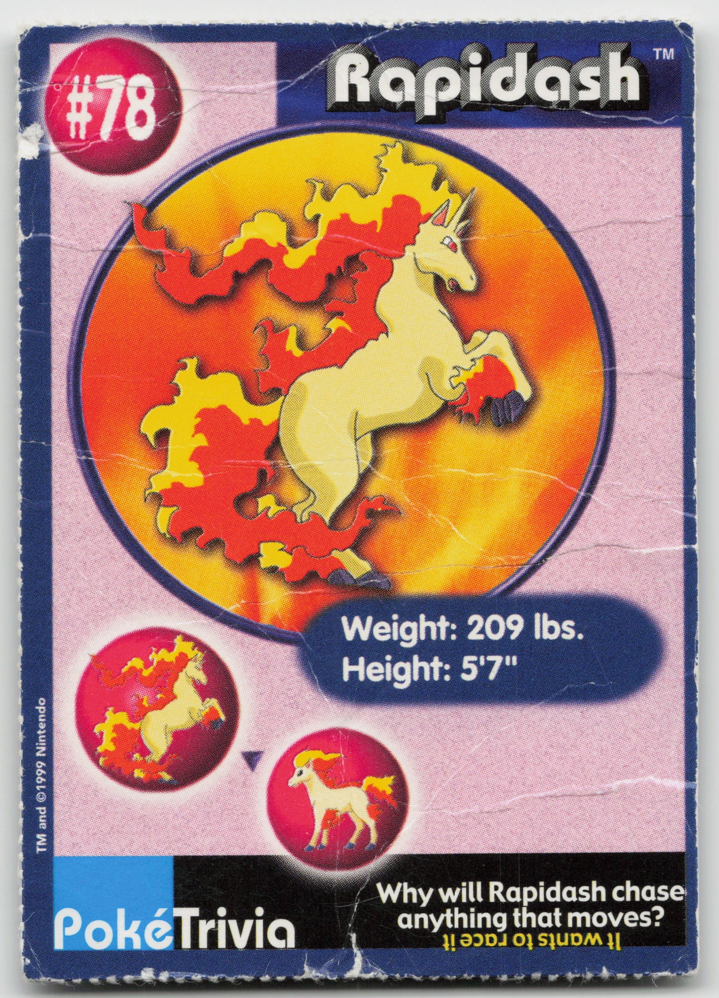 Rapidash #78 PokeTrivia Burger King Promo Card LP