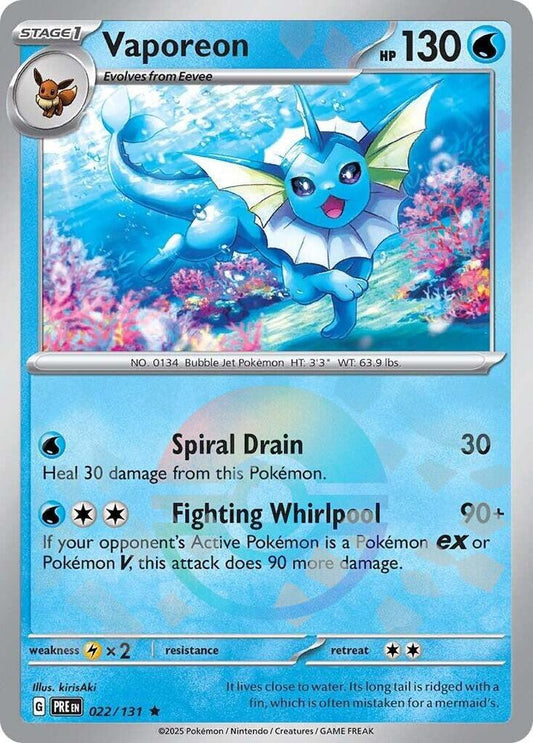 Vaporeon (Poke Ball Pattern) Rare Holo PRE 022/131 NM