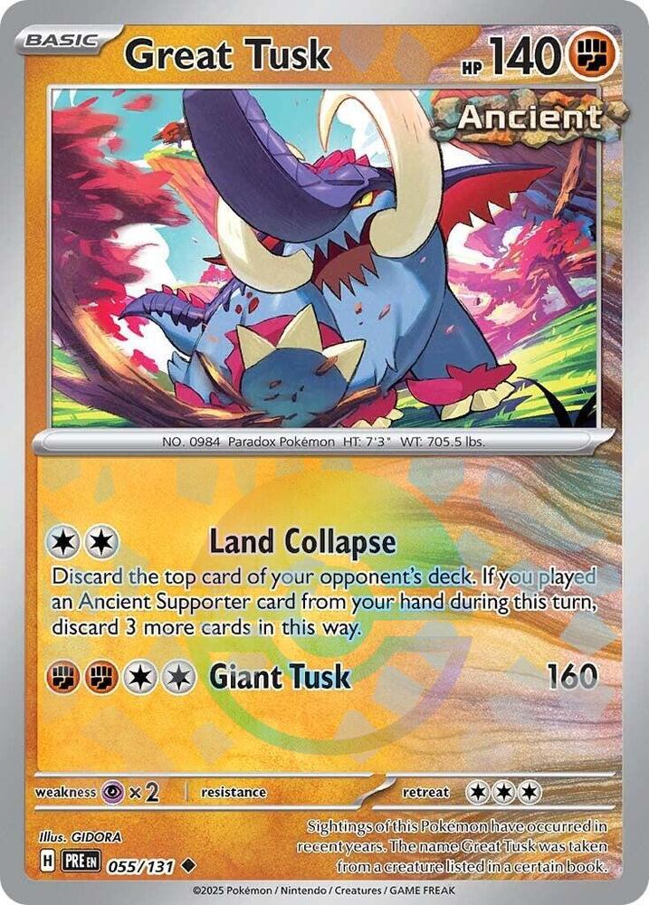 Great Tusk (Poke Ball Pattern) Uncommon Holo PRE 055/131 NM