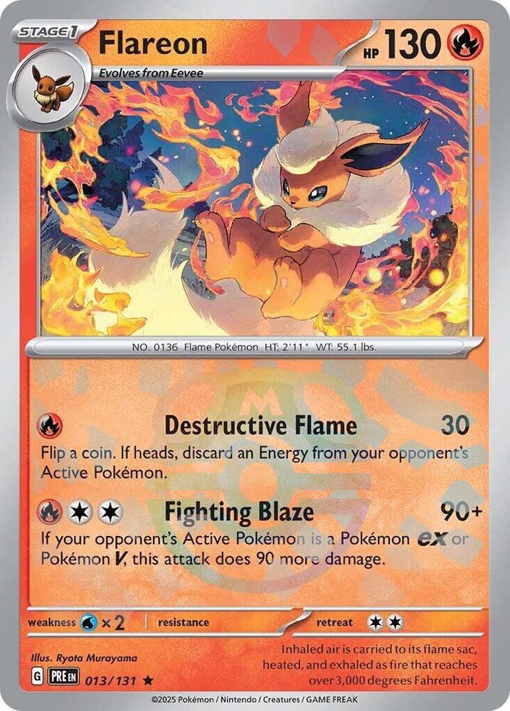 Flareon (Master Ball Pattern) Rare Holo PRE 013/131 NM