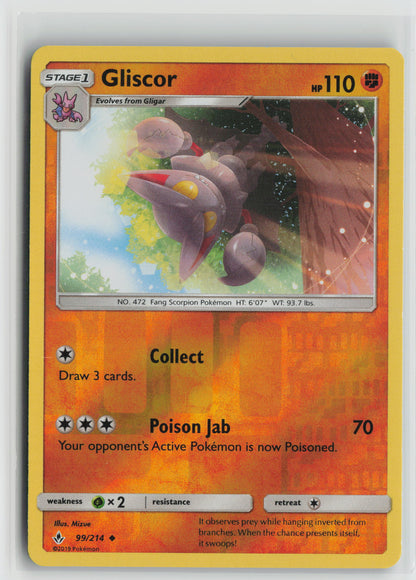 Gliscor Uncommon Reverse Holo SM10 99/214 NM