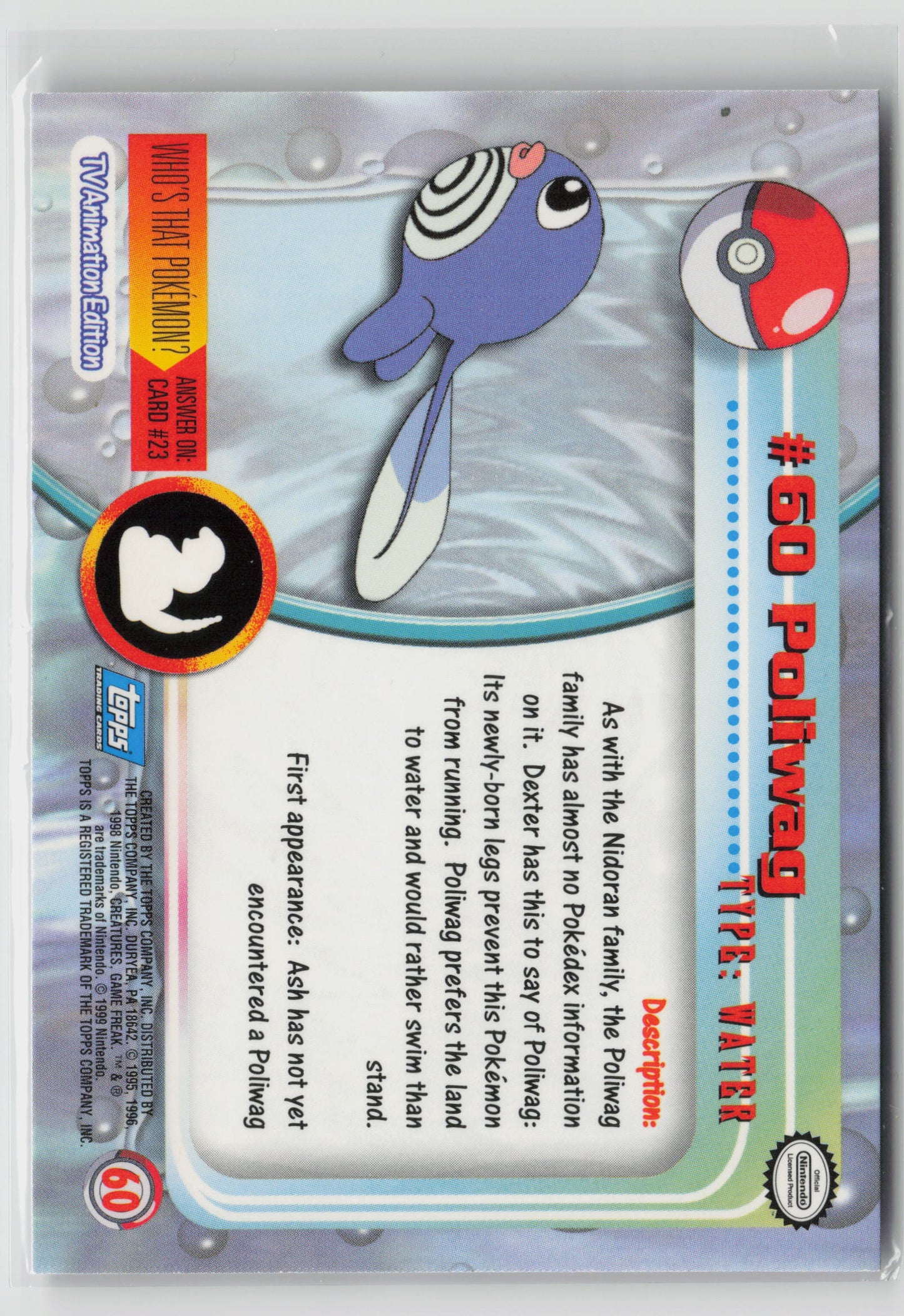 Poliwag #60 Topps TV Animation Series 1999 Non-Holo NM (Back)