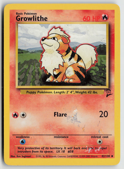 Growlithe Uncommon Base Set 2 042/130 DMG