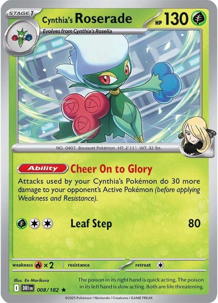 Cynthia's Roserade Rare Reverse Holo DRI 008/182 NM