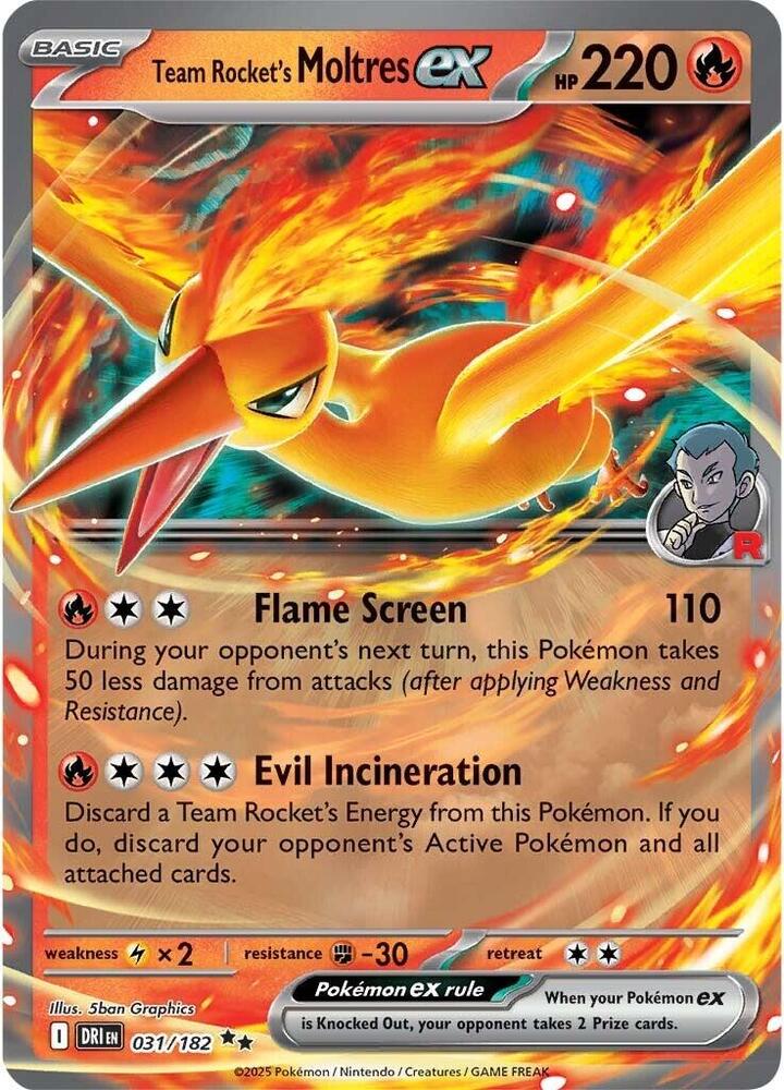 Team Rocket's Moltres ex Double Rare Holo DRI 031/182 NM